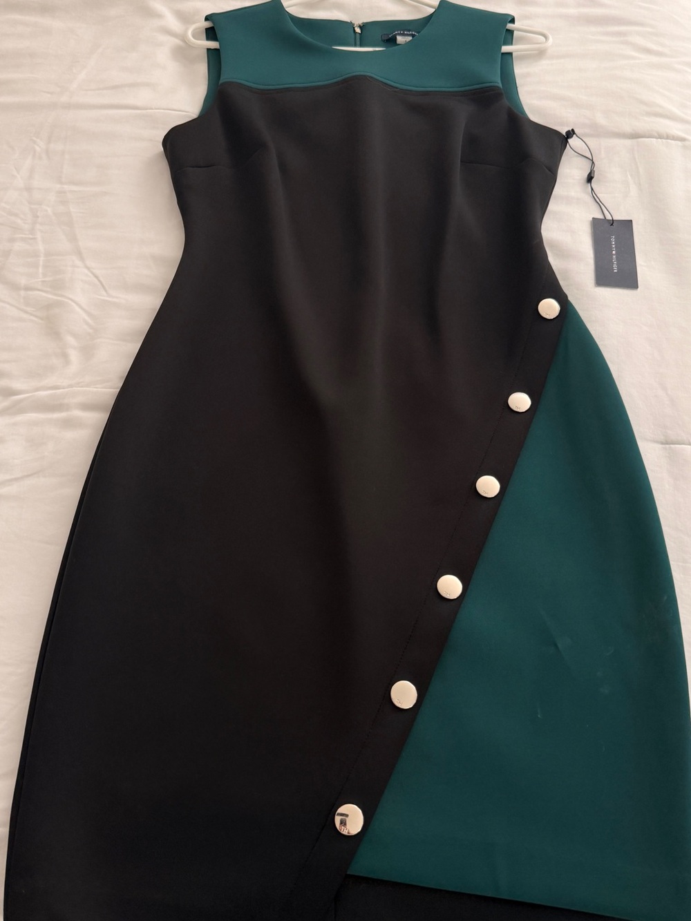 Tommy Hilfiger Sleeveless Black and Teal Colorblock Sheath Dress